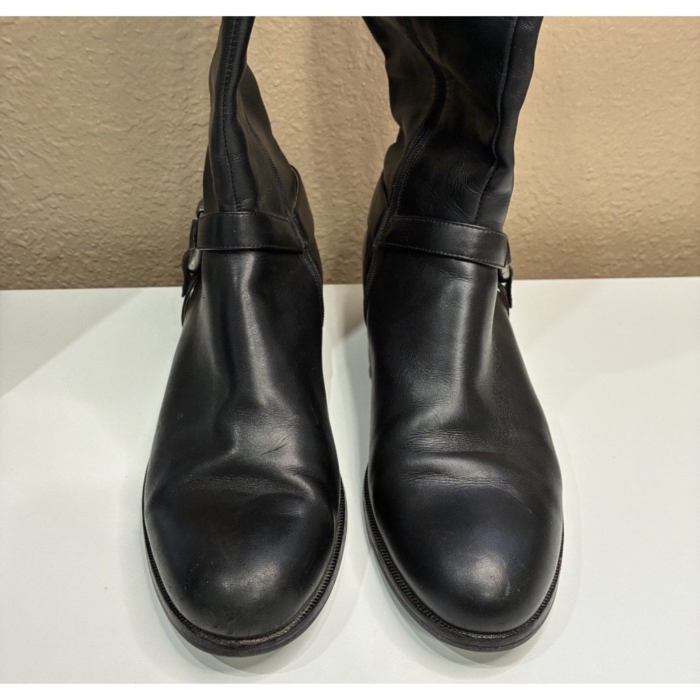 Via Spiga Black Leather Boot Silver Harness Buckle Knee High with Zipper Size 8 - Picture 12 of 16